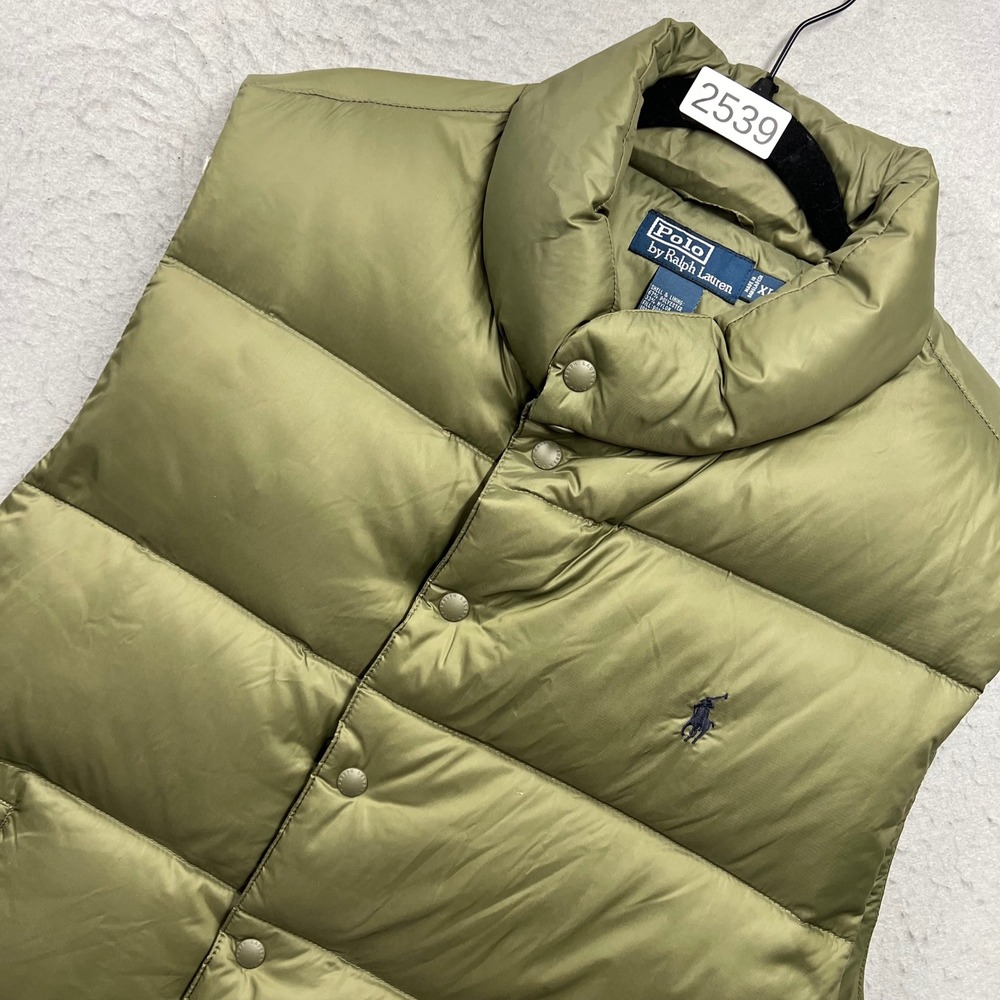 Polo Ralph Lauren Mens XL Down Puffer Vest Olive Green Quilted Pony Logo 2539